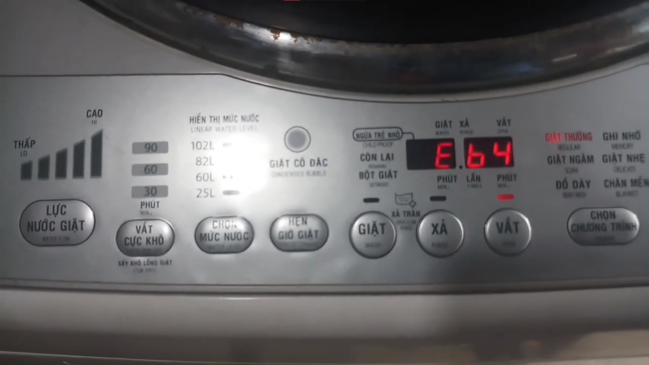 Nguyên nhân và cách khắc phục mã lỗi E64 máy giặt Toshiba