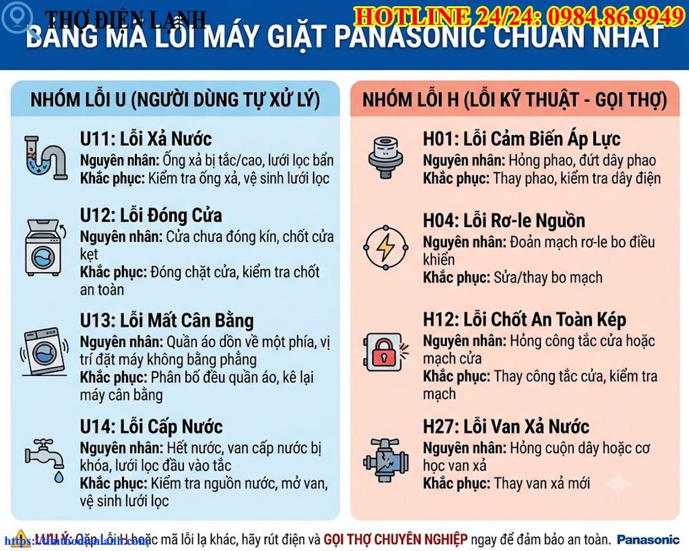 Bảng Mã Lỗi Máy Giặt Panasonic