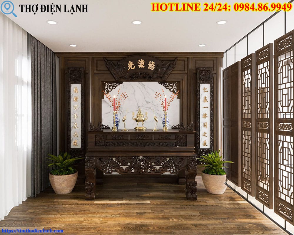 Bàn thờ nhà chung cư trong phòng khách đẹp phong thủy
