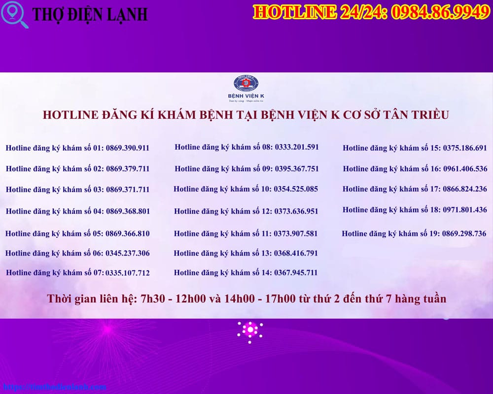 Hotline đăng ký khám bệnh bệnh viện K Tân Triều