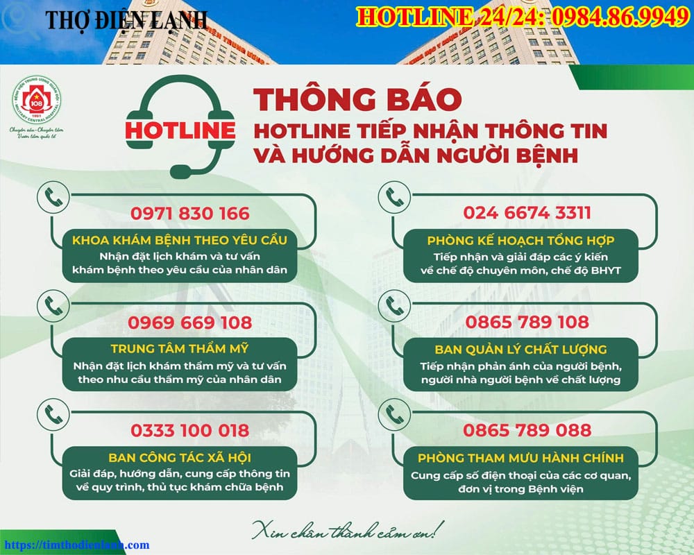 Hotline đặt lịch khám tại bệnh viện 108