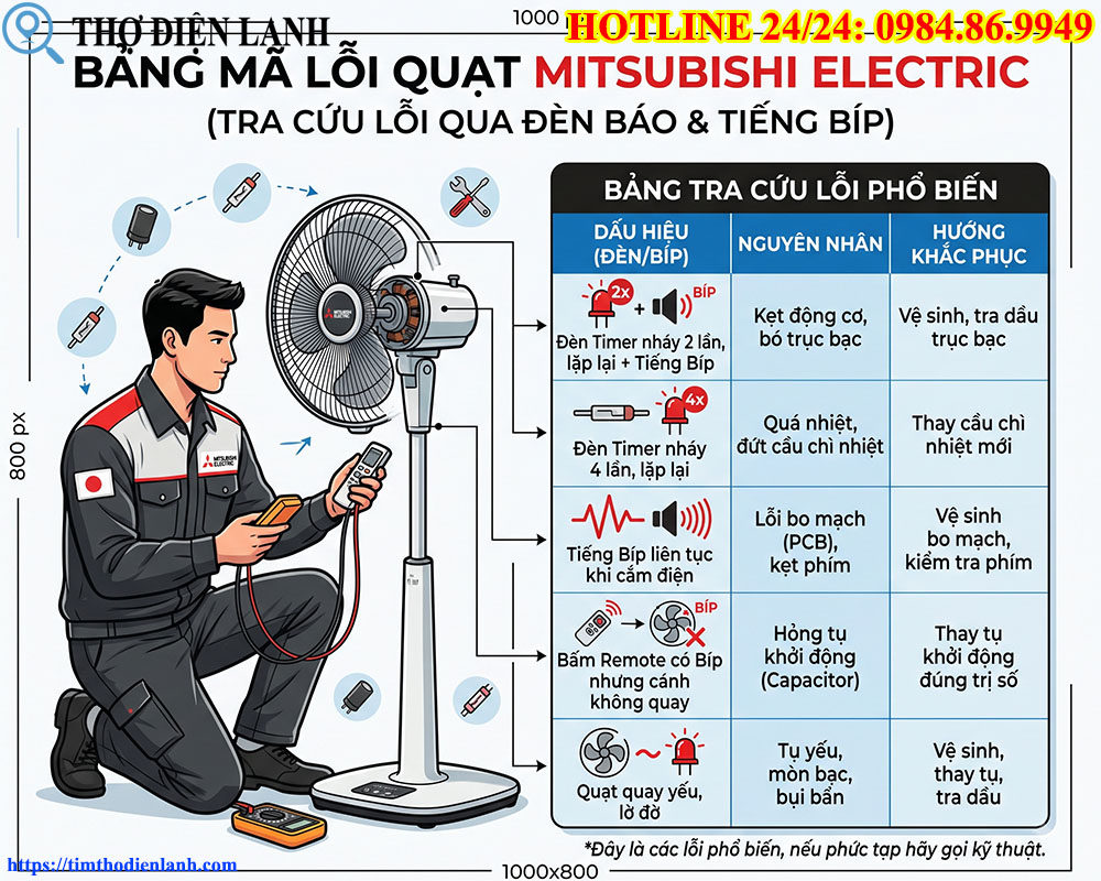 Bảng mã lỗi quạt Mitsubishi Cách Sửa Khẩn Cấp Đơn Giản Mới Nhất