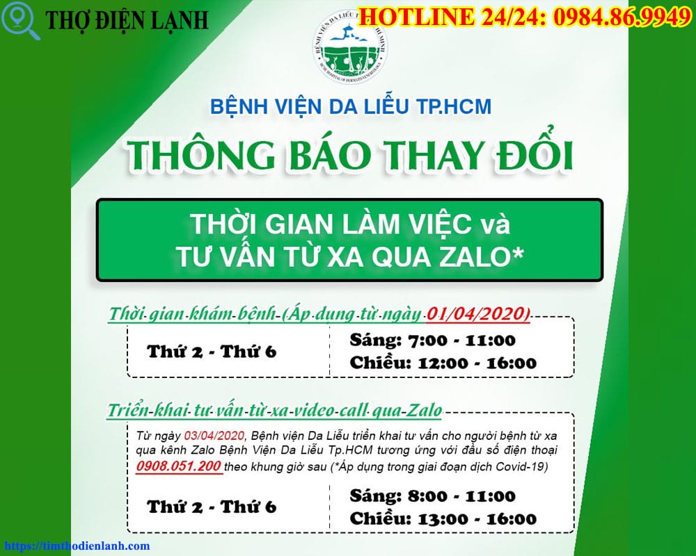 Lịch làm việc tại Bệnh viện Da liễu TP.HCM