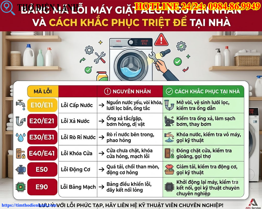 Bảng Mã Lỗi Máy Giặt AEG Chuẩn Nhất