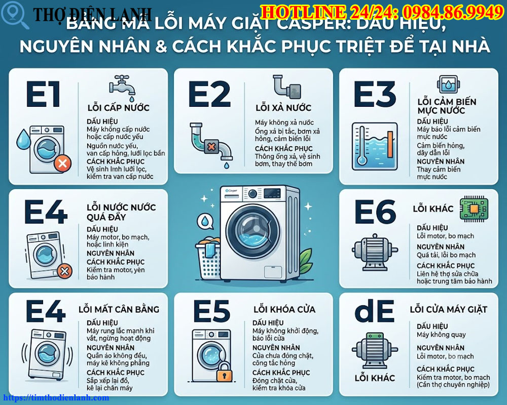 Bảng Mã Lỗi Máy Giặt Casper