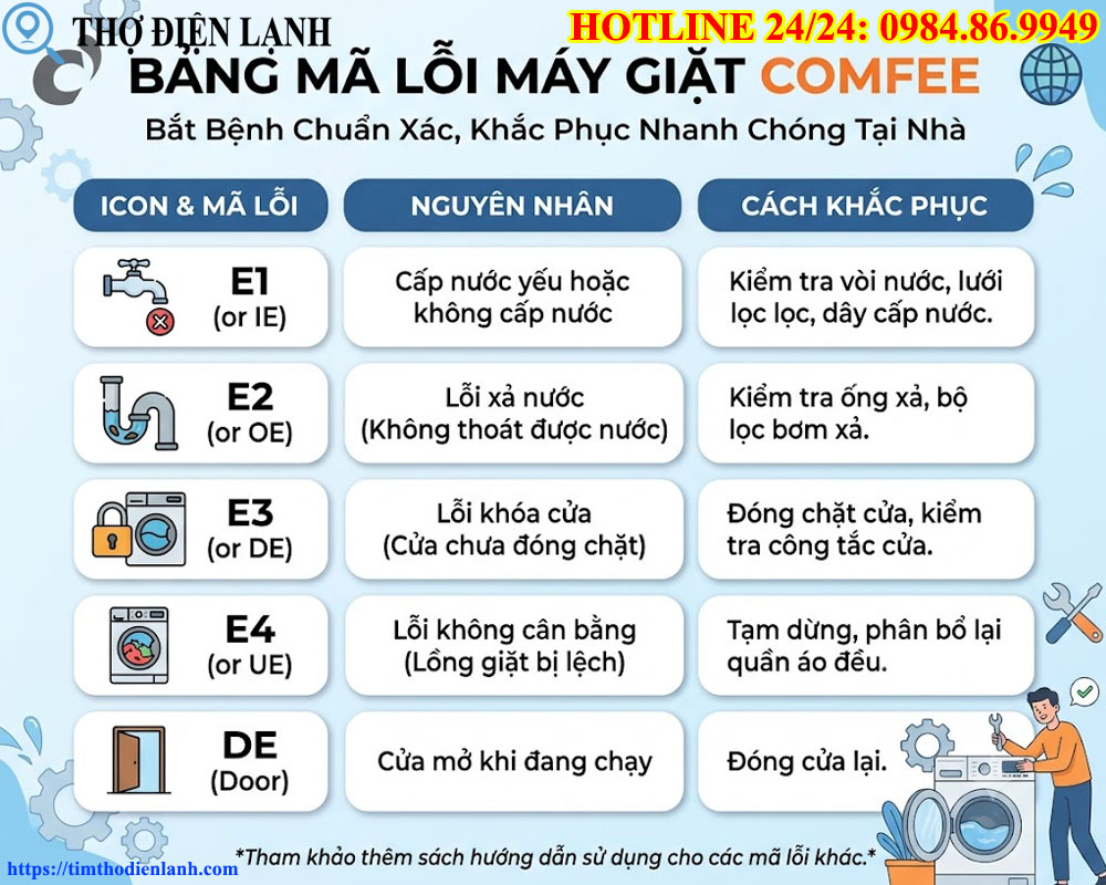 Bảng Mã Lỗi Máy Giặt Comfee