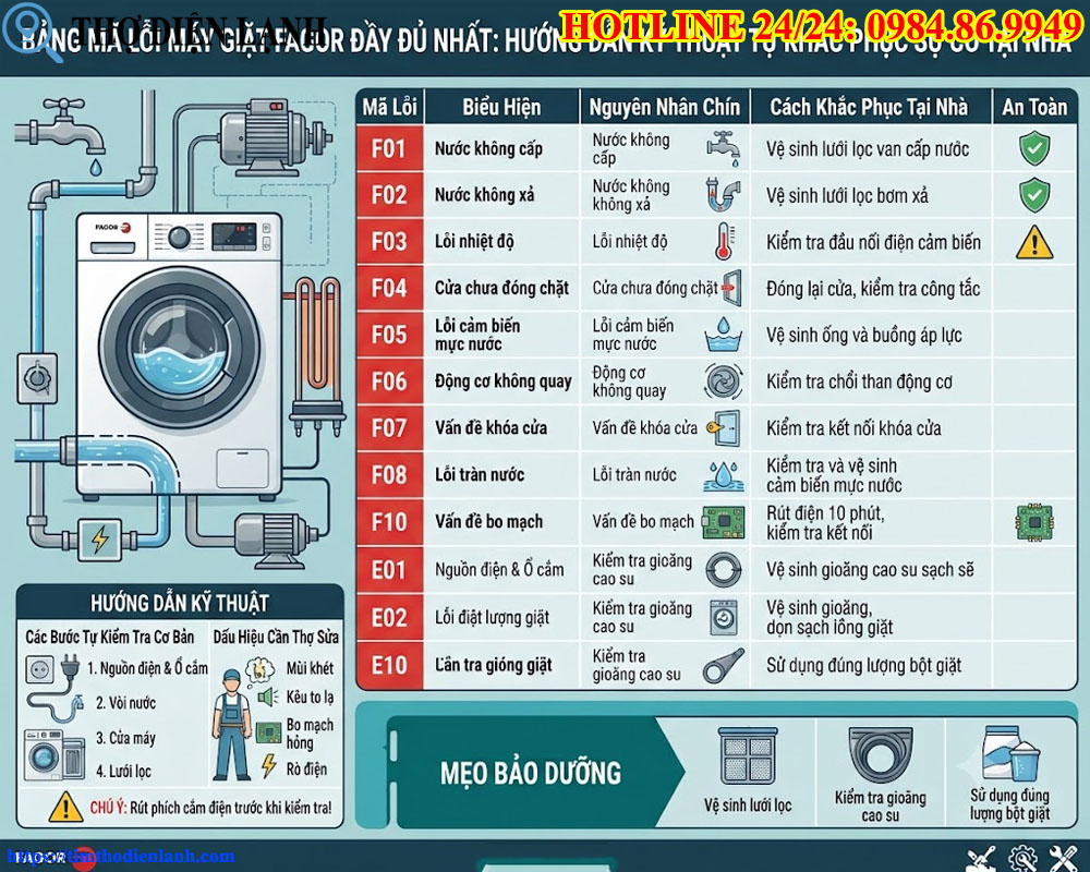 Bảng Mã Lỗi Máy Giặt Fagor Đầy Đủ Nhất