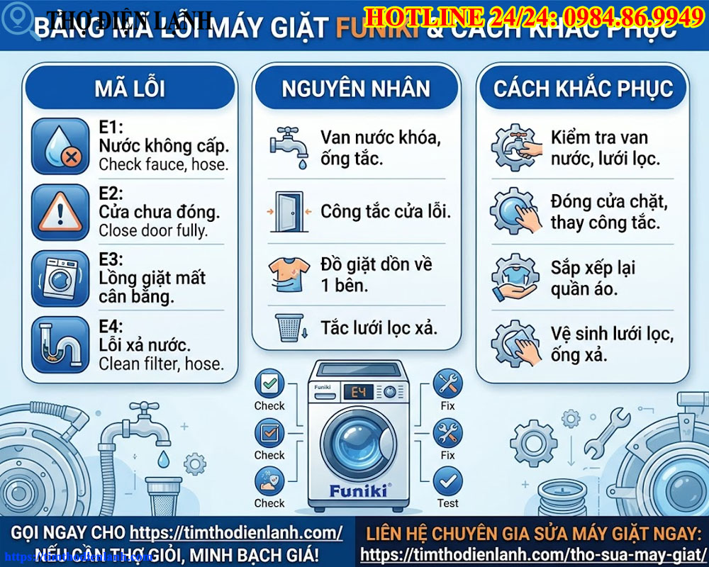 Bảng Mã Lỗi Máy Giặt Funiki