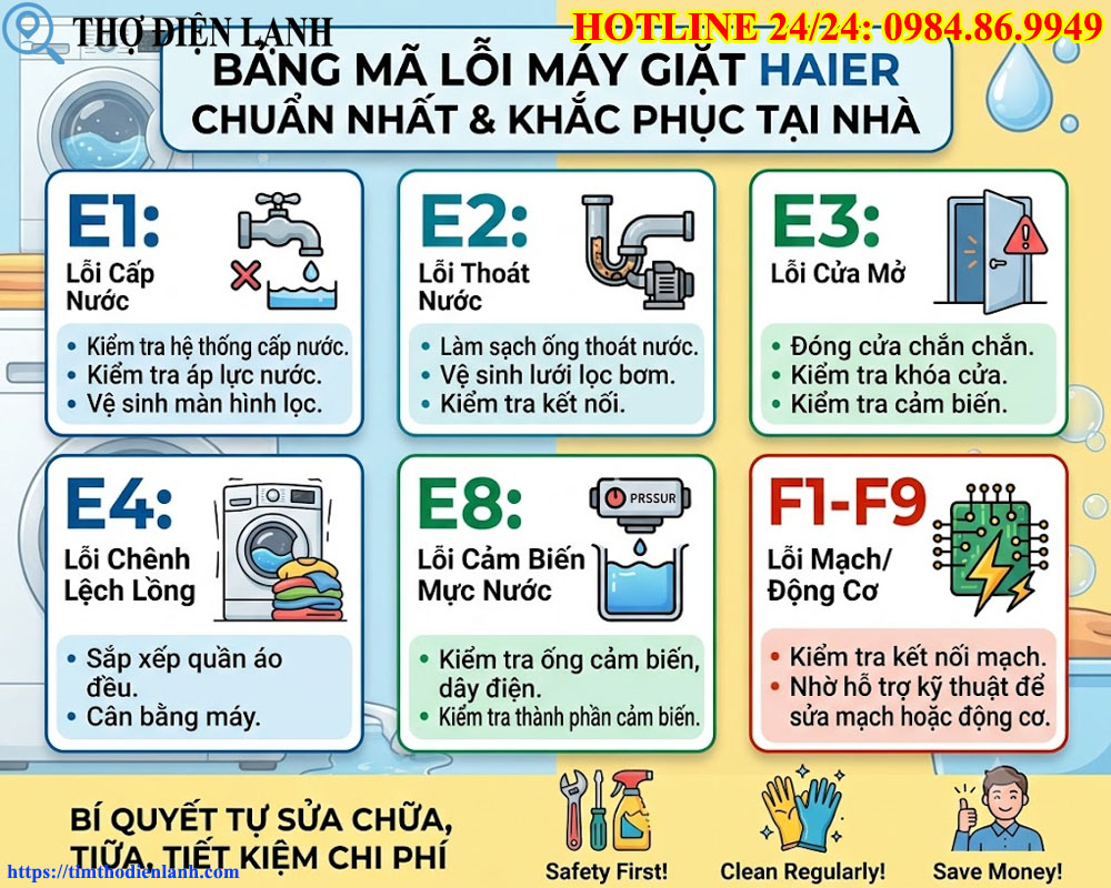 Bảng Mã Lỗi Máy Giặt Haier