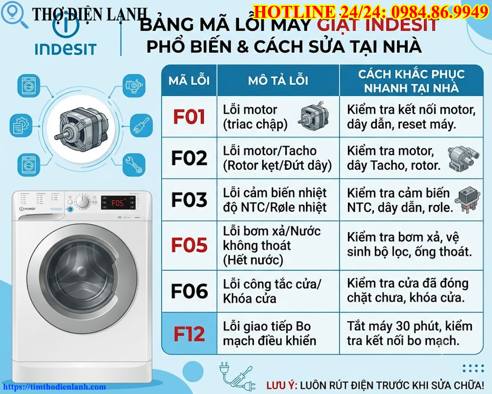 Bảng Mã Lỗi Máy Giặt Indesit