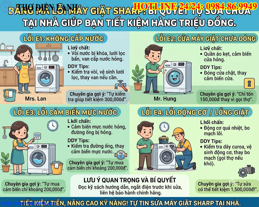 Bảng Mã Lỗi Máy Giặt Sharp
