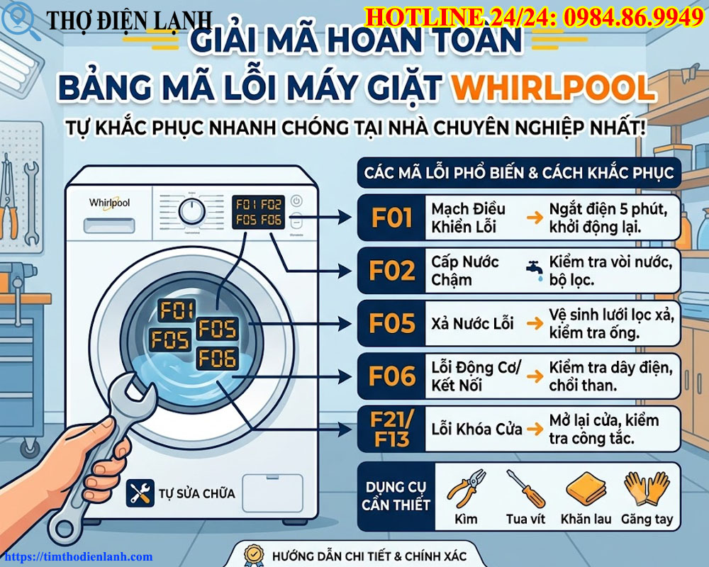 Giải Mã Hoàn Toàn Bảng Mã Lỗi Máy Giặt Whirlpool