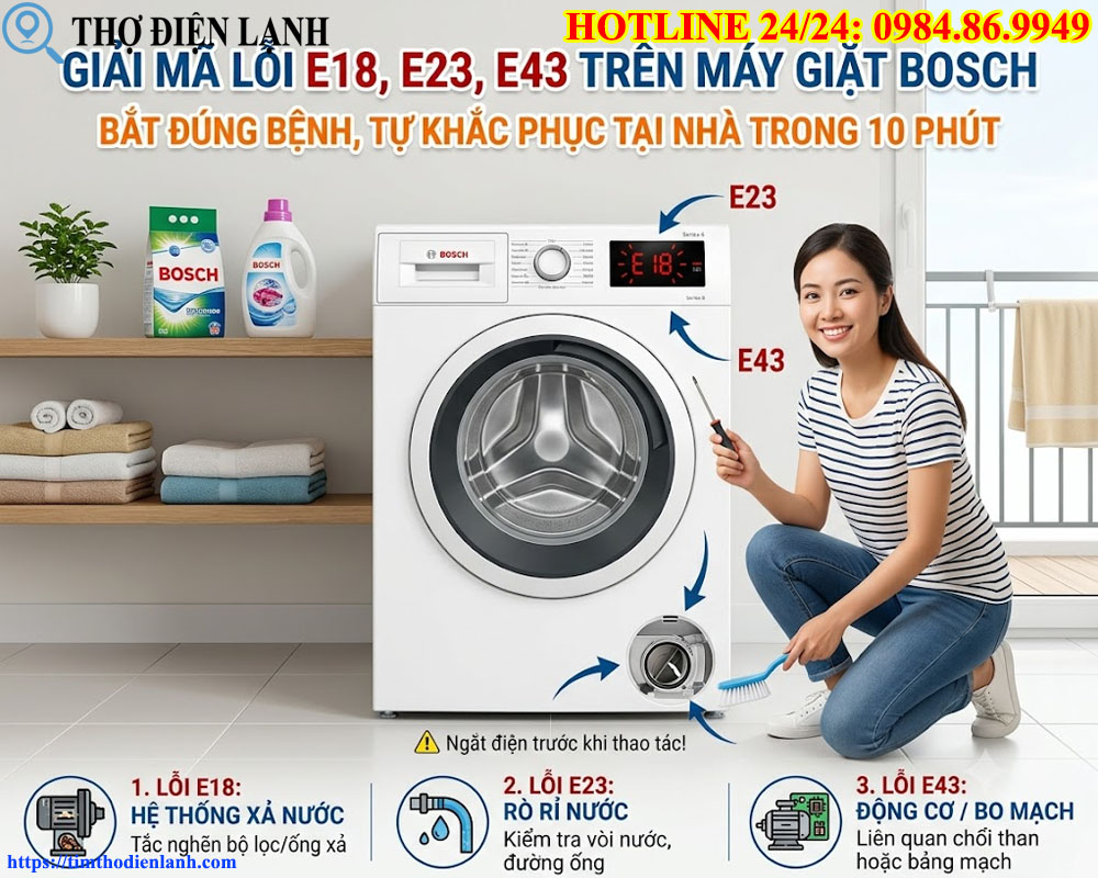Giải Mã Lỗi E18, E23, E43 Trên Máy Giặt Bosch