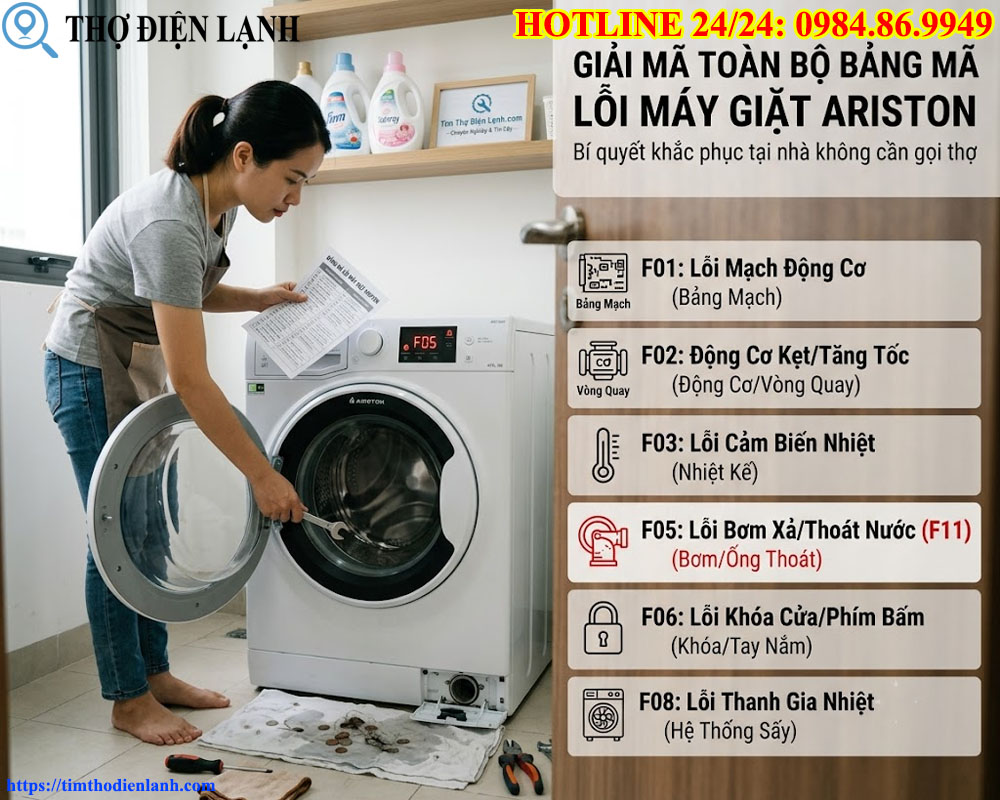 Giải mã toàn bộ bảng mã lỗi máy giặt Ariston