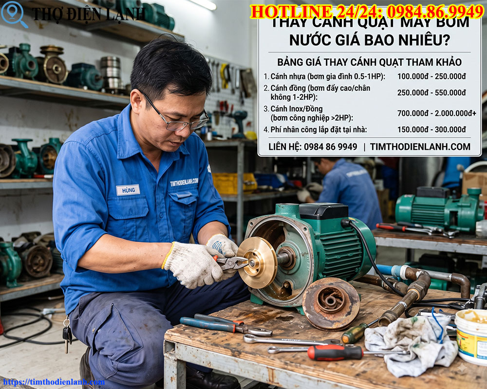 Thay cánh quạt máy bơm nước giá bao nhiêu