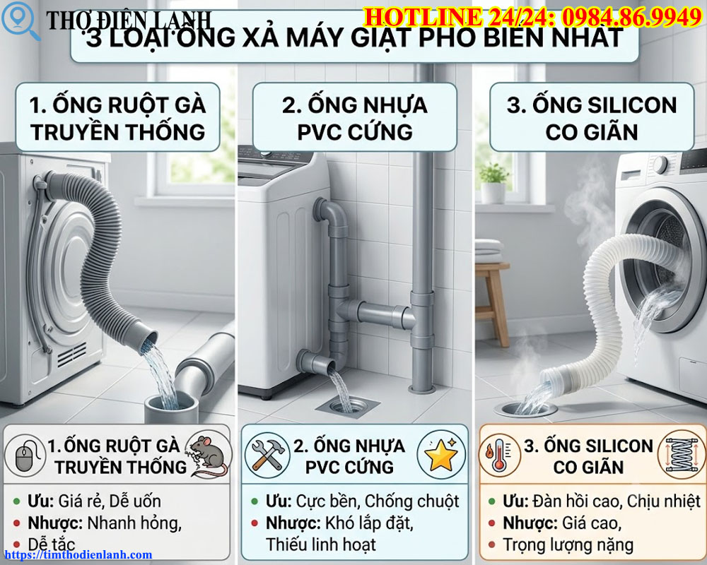 3 Loại Ống Xả Máy Giặt Phổ Biến Nhất