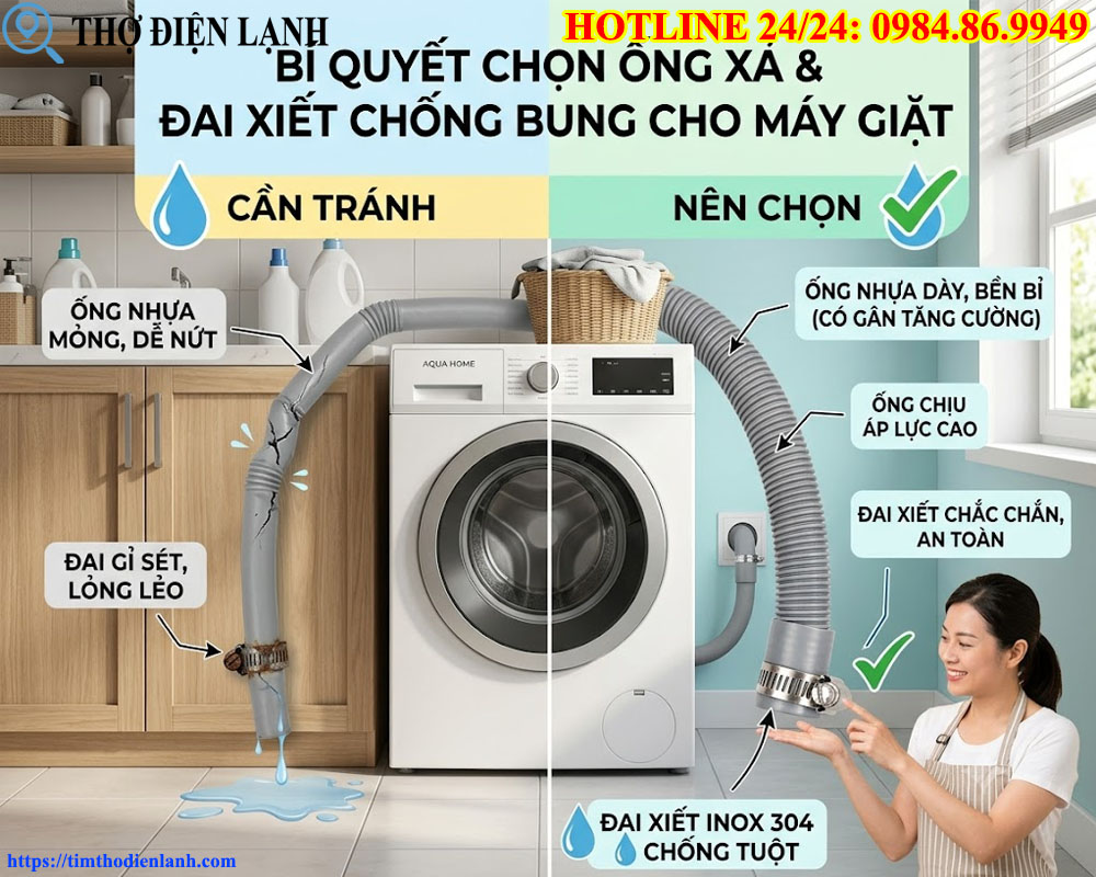 Bí Quyết Chọn Ống Xả, Đai Xiết Chống Bung Cho Máy Giặt