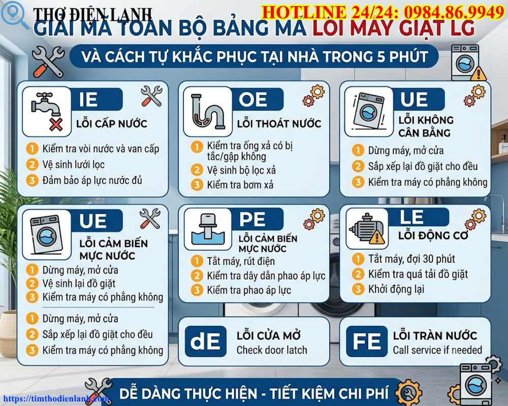 Giải mã toàn bộ bảng mã lỗi máy giặt LG