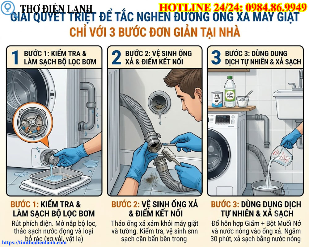 Giải quyết triệt để tình trạng tắc nghẽn đường ống xả máy giặt