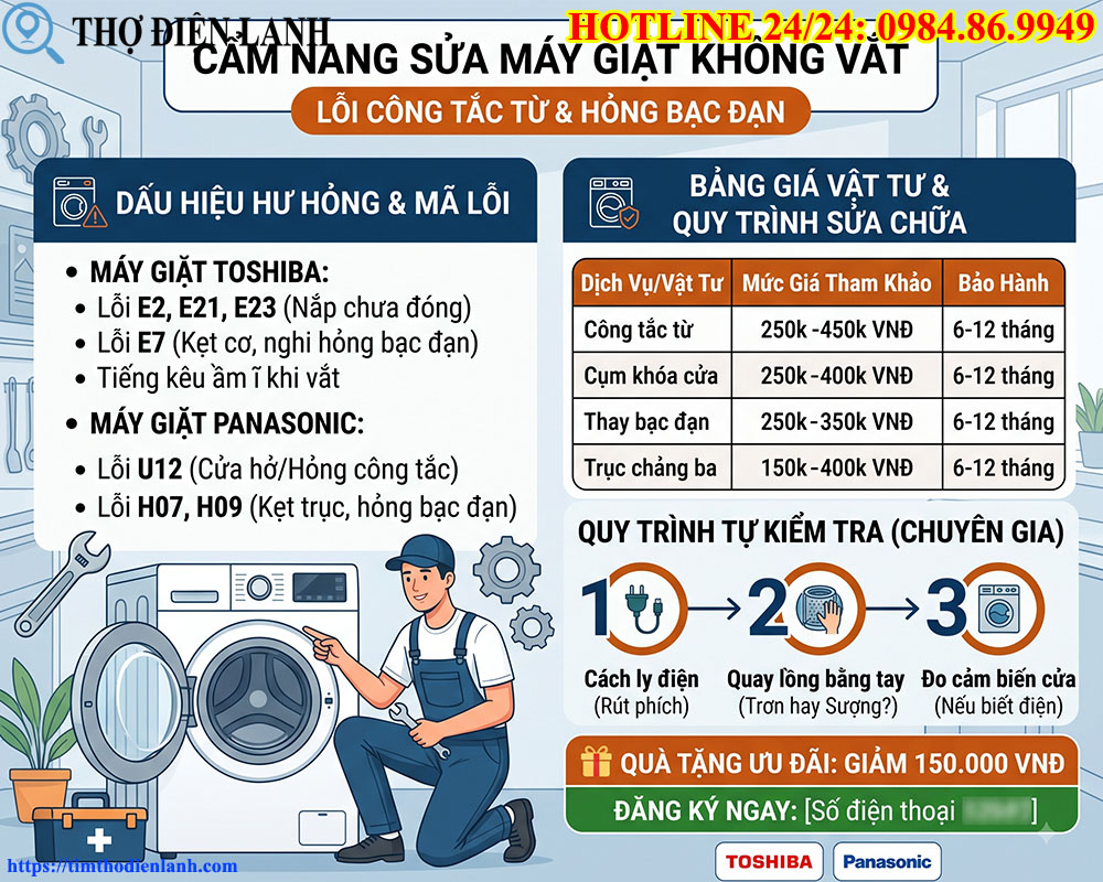 Khắc Phục Máy Giặt Panasonic, Toshiba Không Vắt