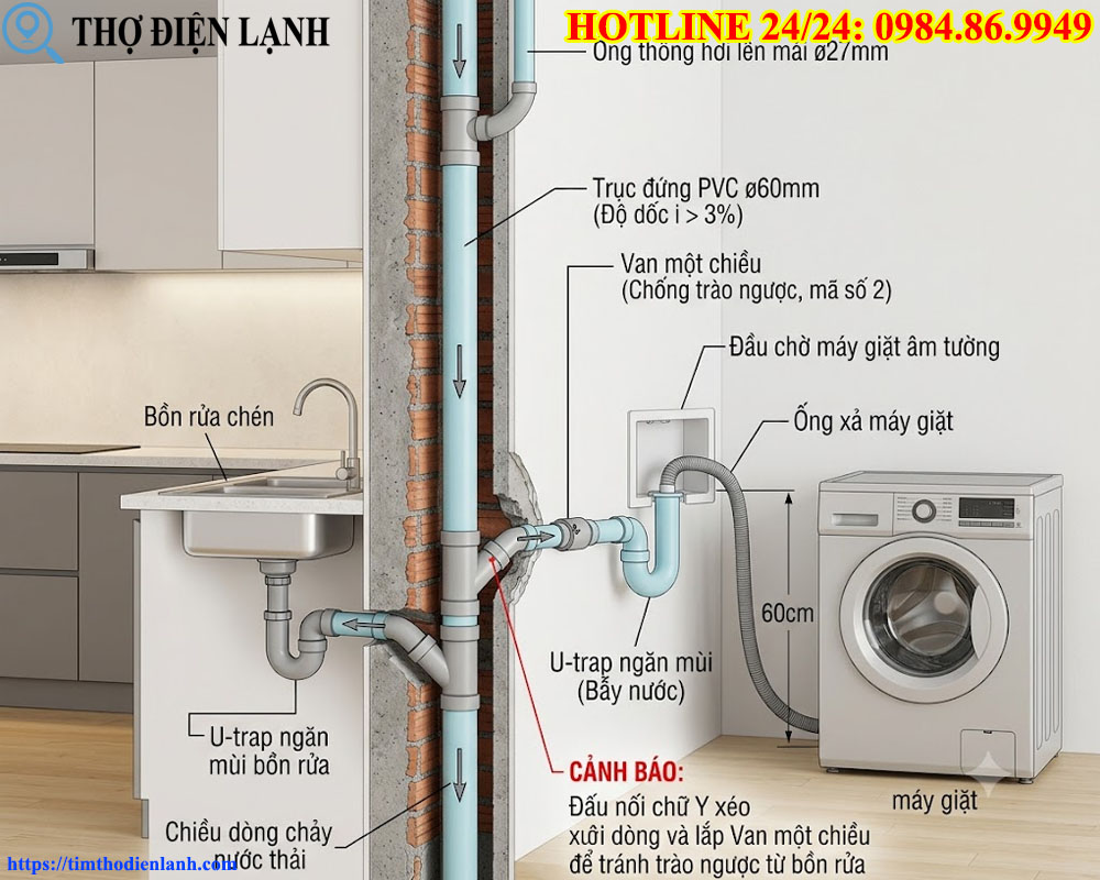 Kỹ Thuật Đi Ống Thoát Nước Máy Giặt Âm Tường