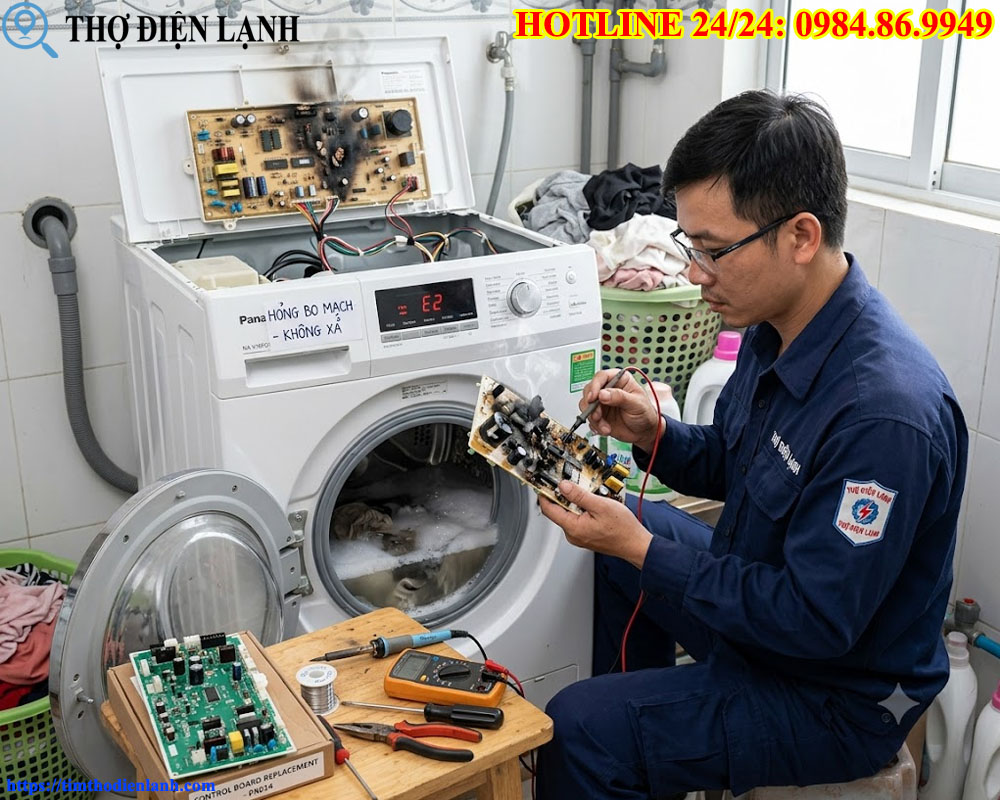 Máy Giặt Không Xả Nước Do Trung Tâm Điều Khiển Chập Cháy