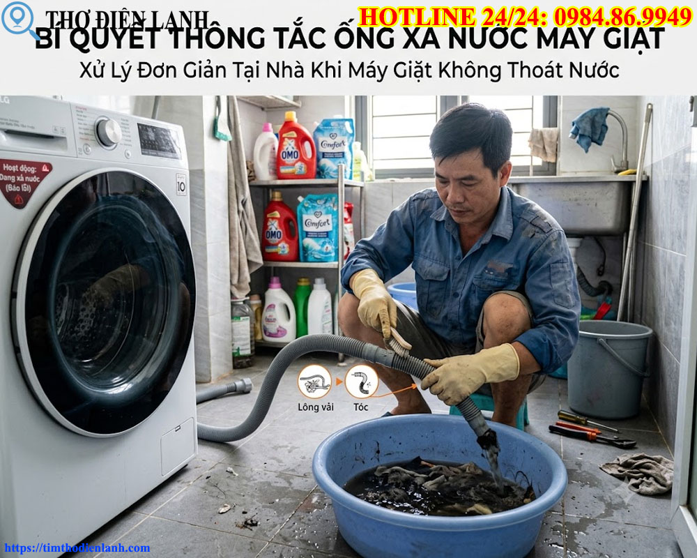 Thông Tắc Ống Xả Nước Máy Giặt
