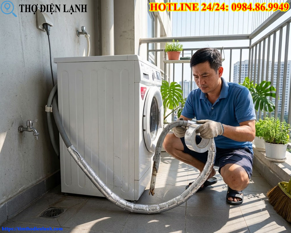 bọc ống xả máy giặt ngoài ban công chống tia cực tím
