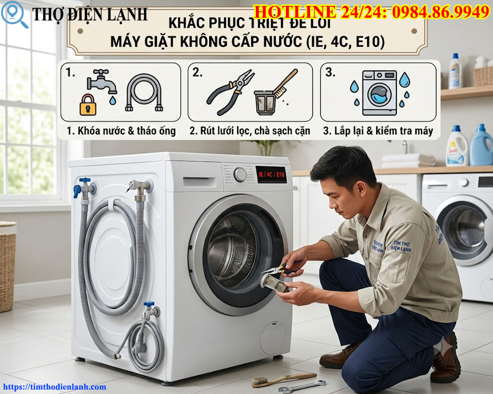 máy giặt báo lỗi không cấp nước