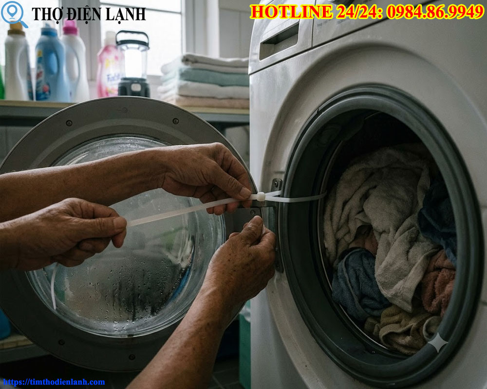mở cửa máy giặt bị kẹt khi mất điện