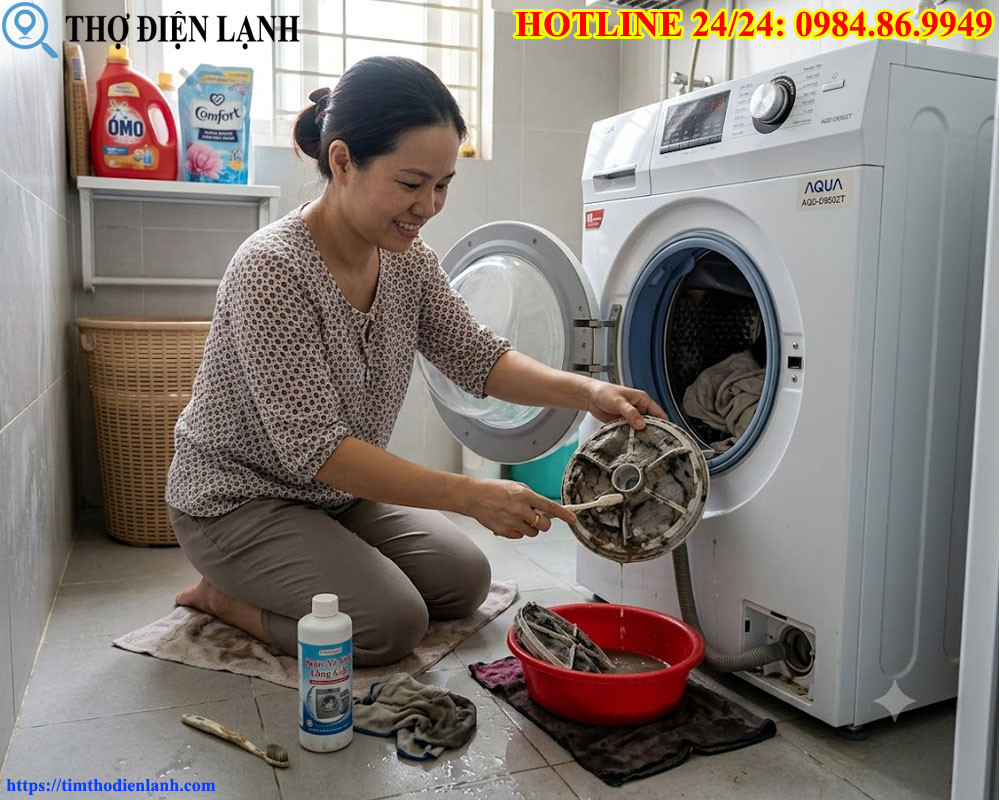 vệ sinh bộ lọc cặn máy giặt tại nhà