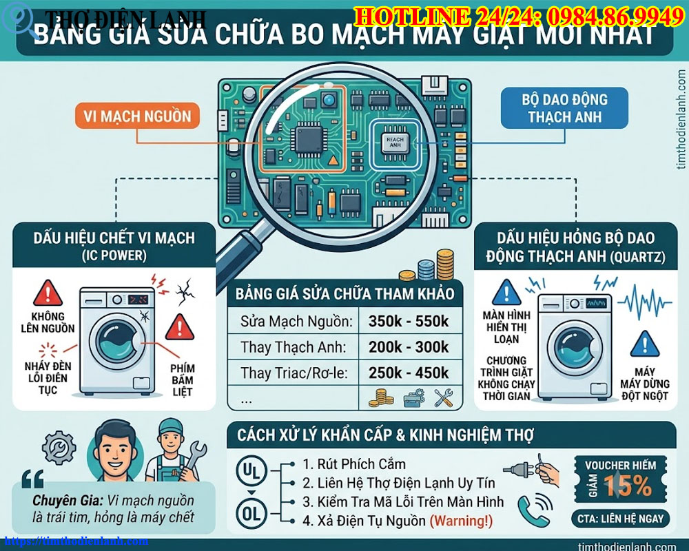 Bảng Giá Sửa Chữa Bo Mạch Máy Giặt