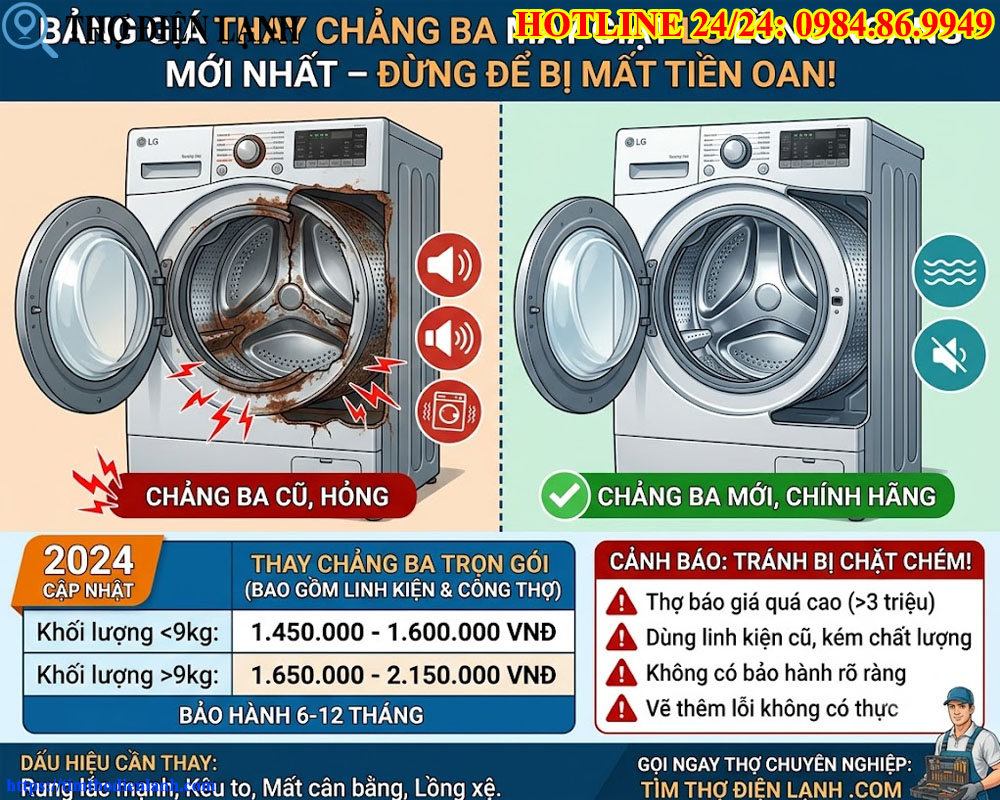 Bảng Giá Thay Chảng Ba Máy Giặt LG