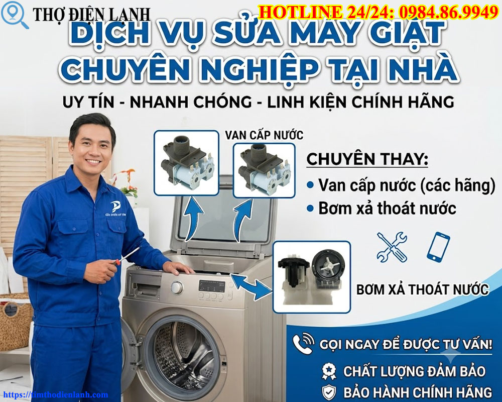 Bảng Giá Thay Van Cấp Nước, Bơm Xả Thoát Nước Máy Giặt Mới Nhất