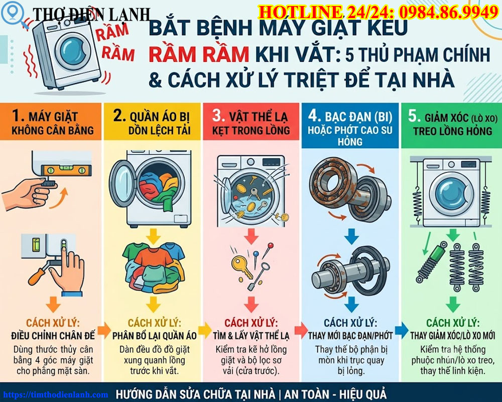 Bắt Bệnh Máy Giặt Kêu Rầm Rầm