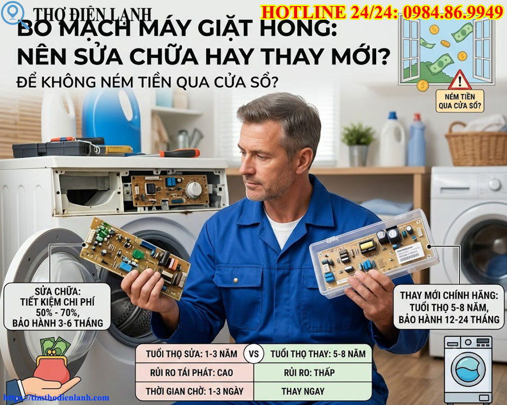 Bo mạch máy giặt hỏng Nên sửa chữa hay thay mới