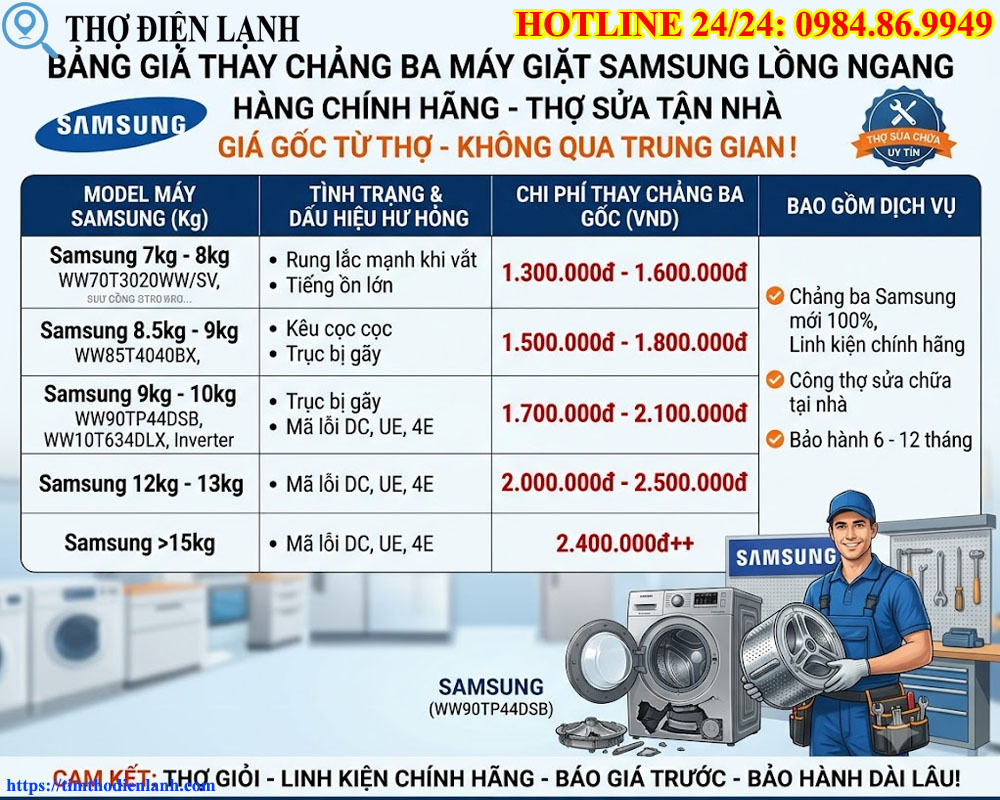 Chi phí thay chảng ba máy giặt Samsung