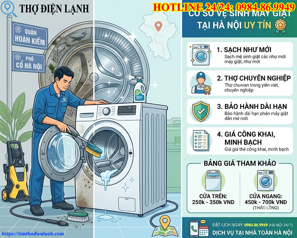Danh sách 10 cơ sở vệ sinh máy giặt tại Hà Nội tháo lồng siêu sạch