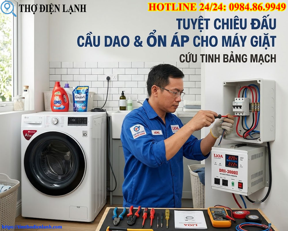 Đấu Cầu Dao Và Ổn Áp Cho Máy Giặt