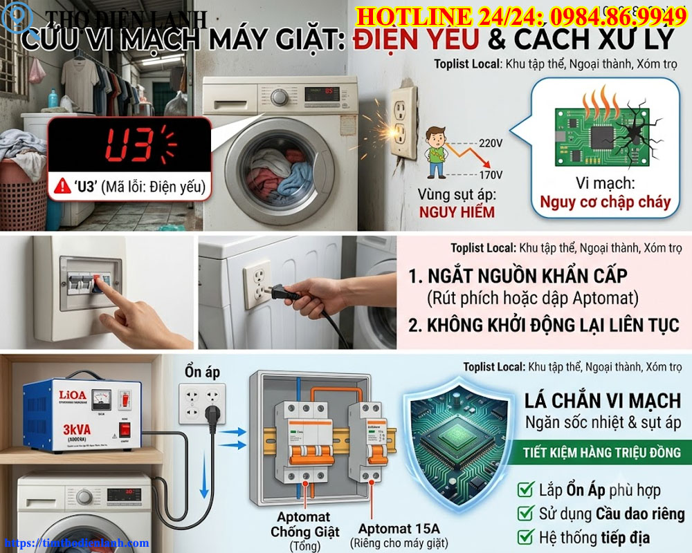 Điện yếu máy giặt không chạy