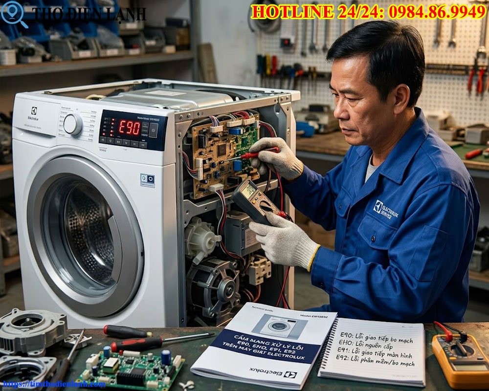 Giải mã triệt để mã lỗi E90, EHO, E91, E92 trên máy giặt Electrolux