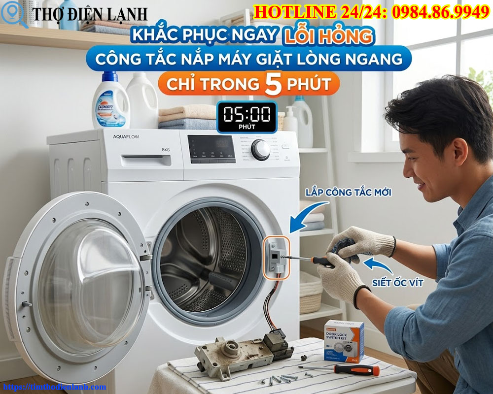 Khắc phục ngay lỗi hỏng công tắc nắp máy giặt