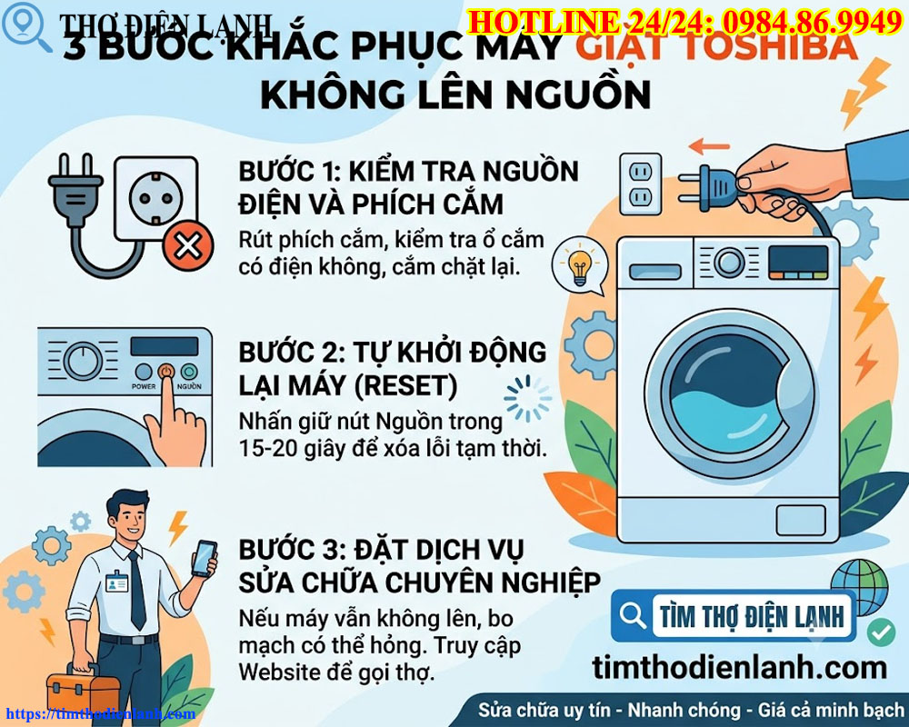 Khắc phục triệt để máy giặt Toshiba không lên nguồn