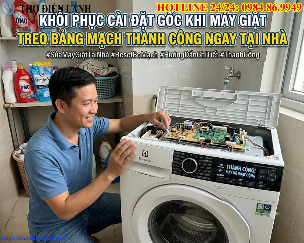 Khôi phục cài đặt gốc khi máy giặt treo bảng mạch