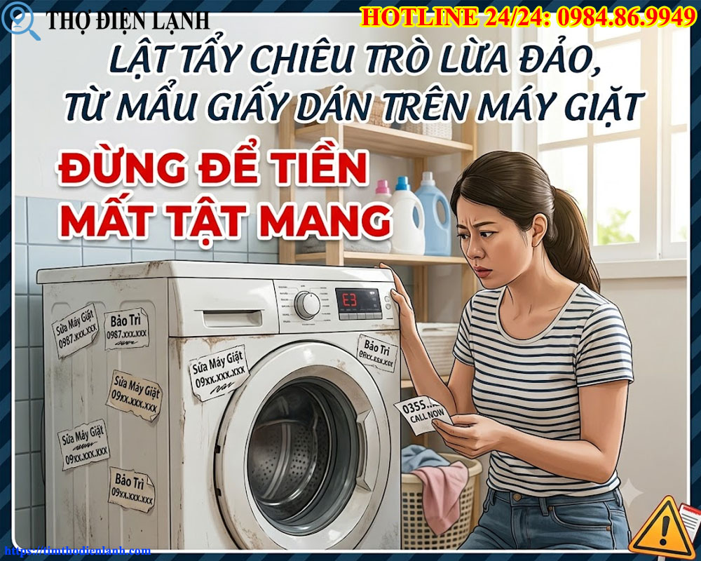 Lật tẩy chiêu trò lừa đảo từ mẩu giấy dán trên máy giặt