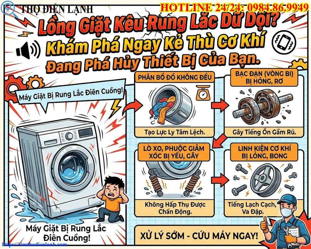 Lồng Giặt Kêu Rung Lắc Dữ Dội
