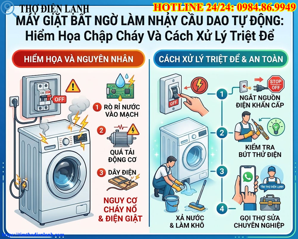 Máy Giặt Bất Ngờ Làm Nhảy Cầu Dao Tự Động
