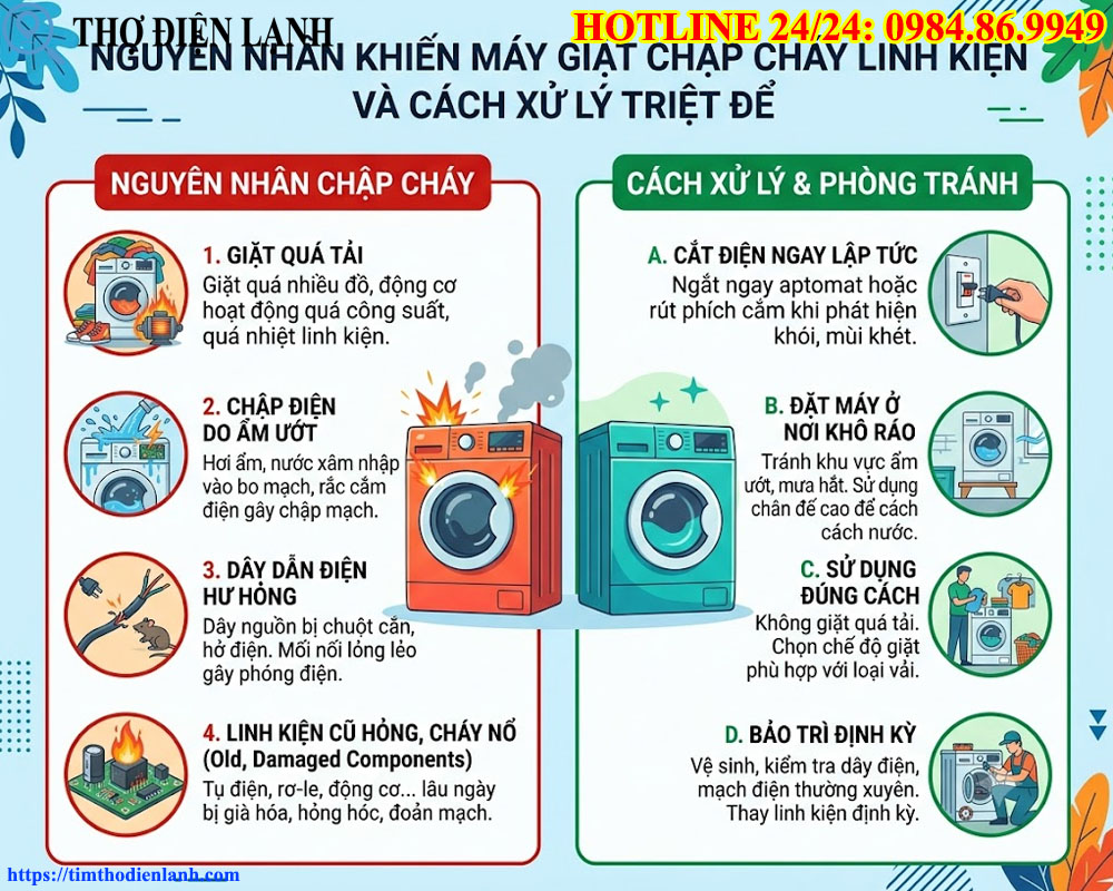Máy Giặt Chập Cháy Linh Kiện