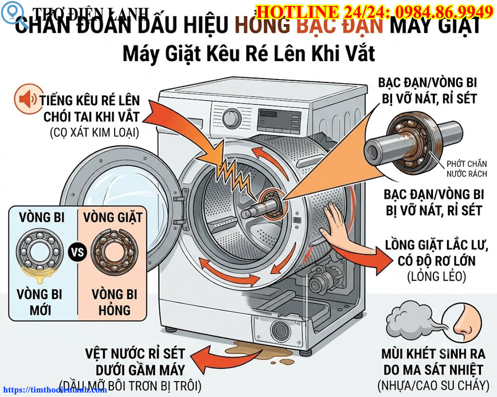 Máy Giặt Kêu Ré Lên Khi Vắt Dấu Hiệu Vỡ Bạc Đạn Vòng Bi