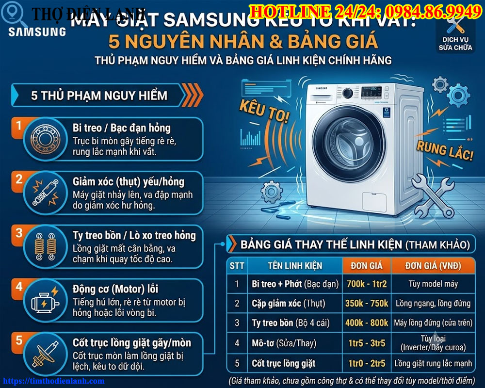 Máy Giặt Samsung Kêu To Khi Vắt